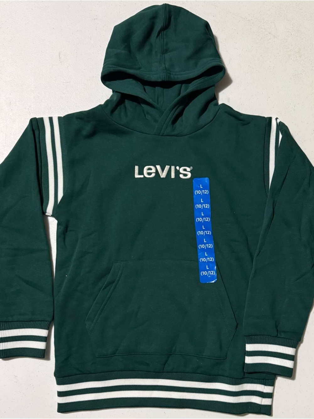 Levi's Dark Green Hooded Sweatshirt with White Stripe Trim